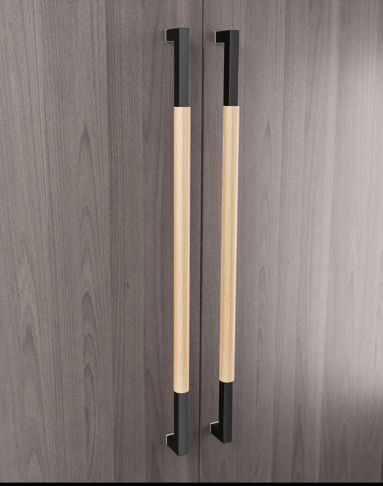 现代极简玻璃门拉手实木办公室酒店包厢有无框推拉门把手黑色侧装 12