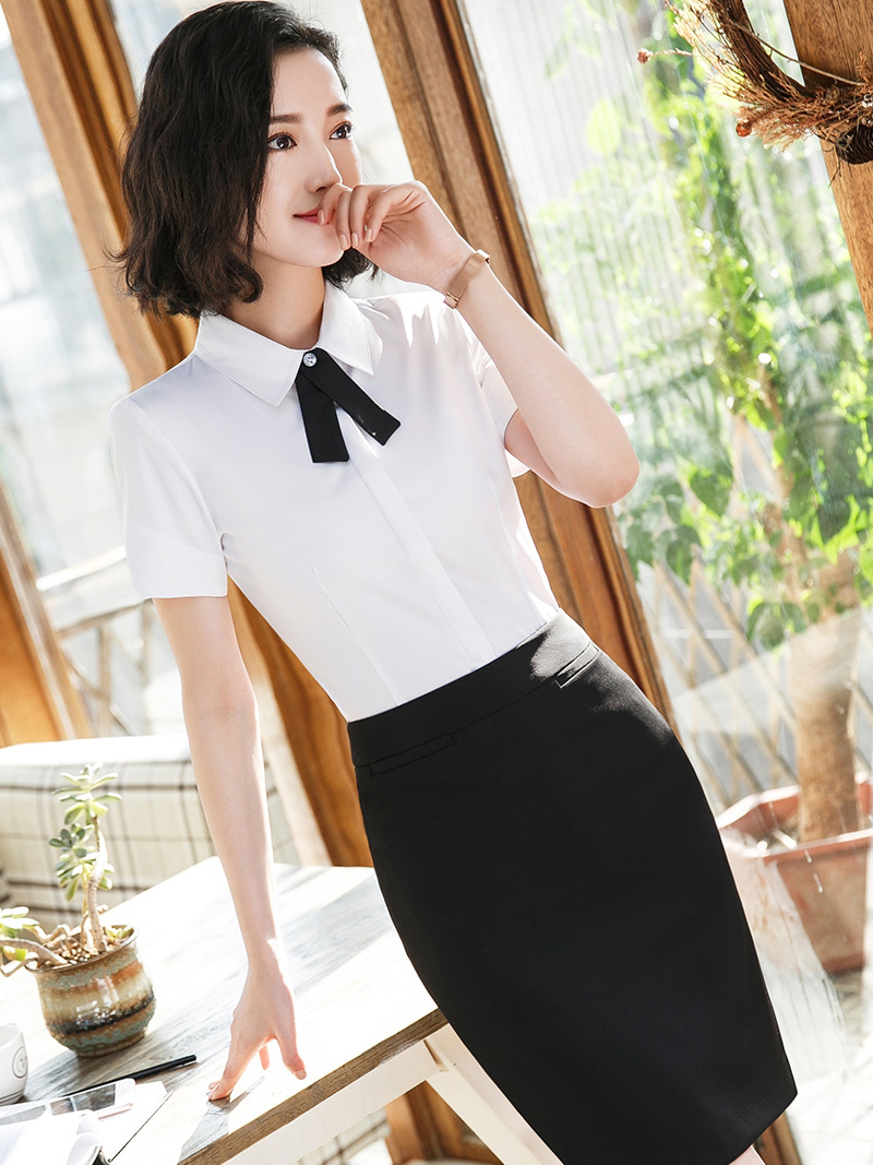 面试女装面试服装女套装女夏季教师衣服大学生老师职业装装短袖蓝衬衫