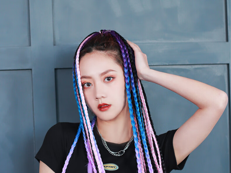 脏辫麻花辫马尾假发 脏辫假发马尾假辫子彩色渐变女麻花辫街舞嘻哈