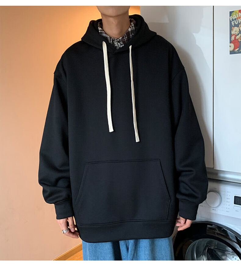 重磅420克港风春秋大码男士纯色连帽卫衣男女休闲带帽 2253 雾霾蓝260