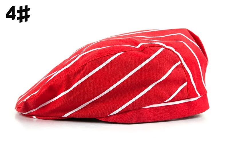 【新品】lggy麦当劳贝雷帽酒店员工厨师头套条纹快餐店春夏时尚红帽子