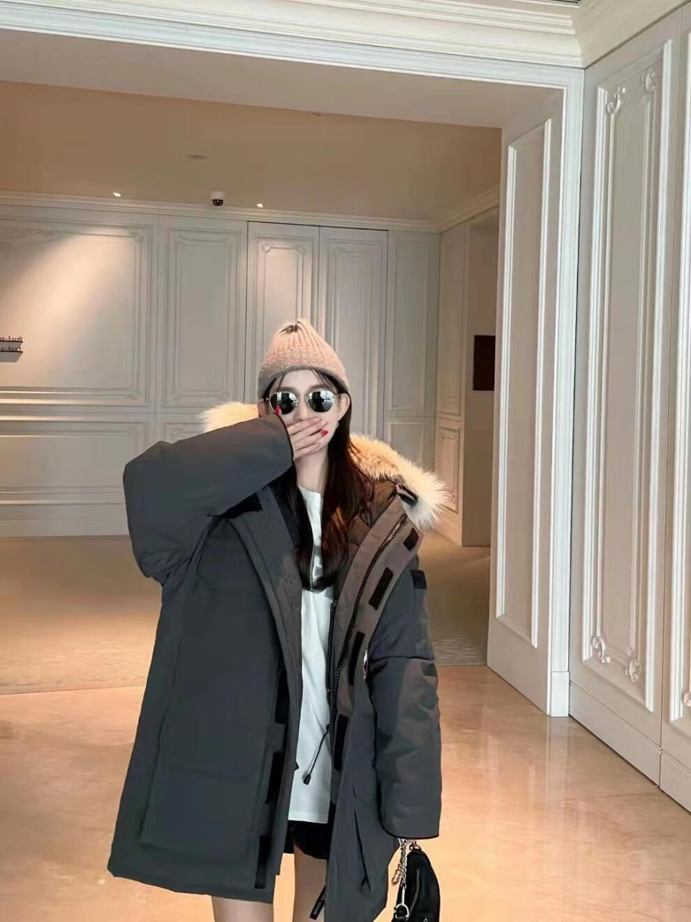 带芯片08款远征大鹅服男女防寒石墨灰狼毛中长款情侣服 08石墨灰 xxs