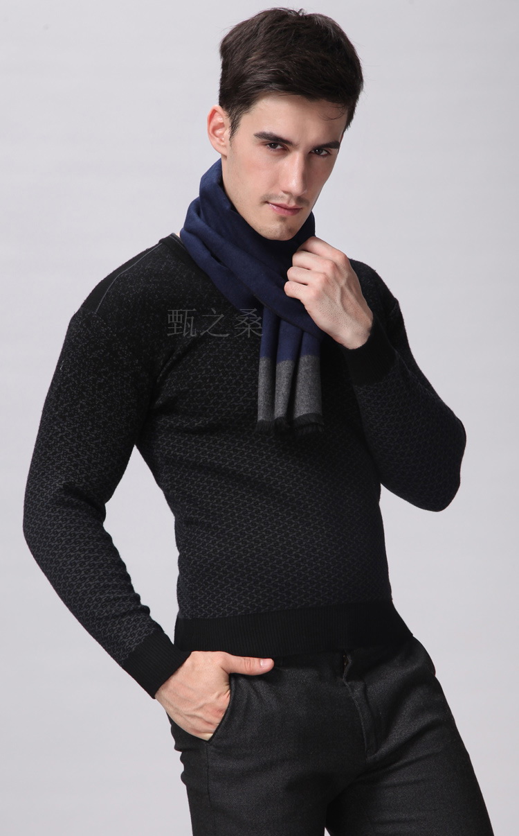 【好物】百搭深藏蓝色桑蚕丝拉绒男围巾男士冬季保暖围脖韩版男友 lr