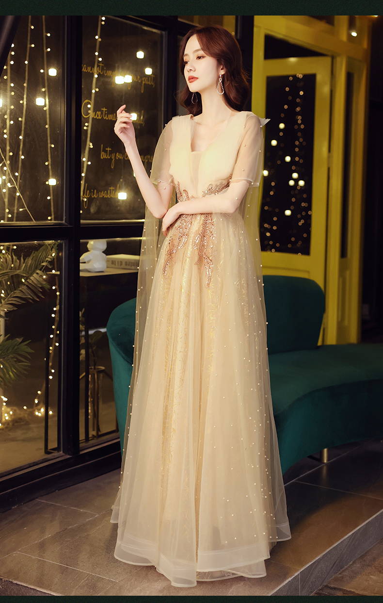 晚礼服宴会礼服 晚礼服晚礼服裙女宴会气质高贵金色轻奢小众高端大气