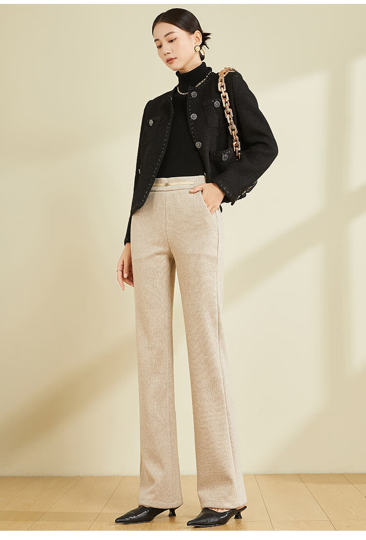 梦舒雅 绵羊毛阔腿裤女秋冬2022新款米白色高腰垂感加厚长裤毛呢直筒