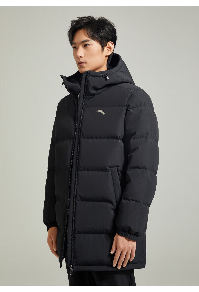 安踏(anta) 中长款羽绒服2022年冬季男士保暖面包服运动连帽外套 基础