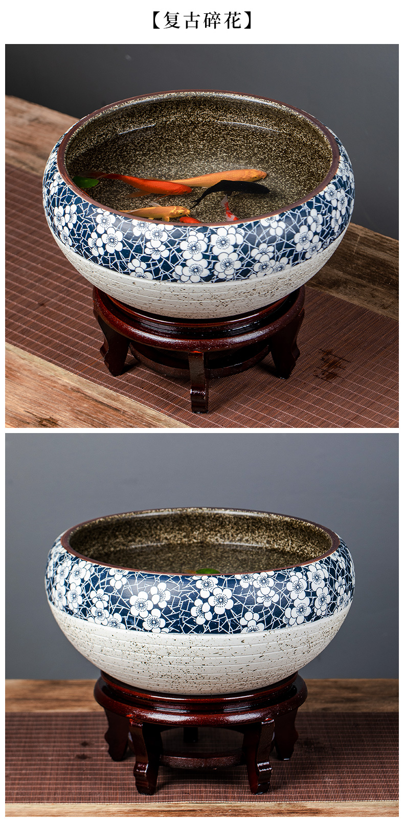 景德镇陶瓷鱼缸大号青花手绘金鱼缸碗莲缸乌龟缸鱼盆家居装饰摆件青花