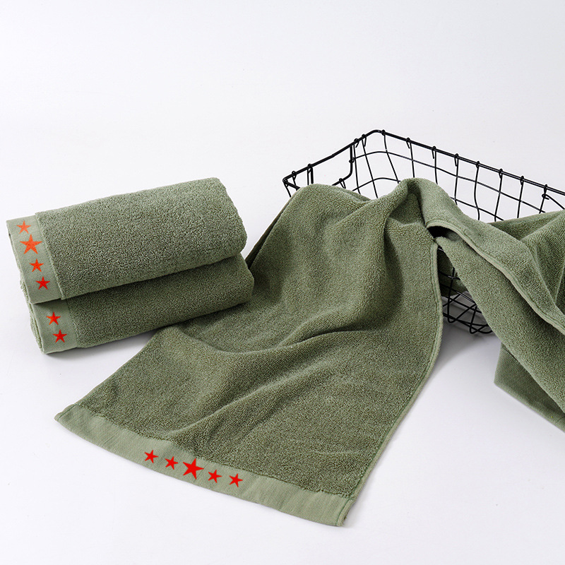 军训毛巾纯棉军绿色毛巾洗脸洗澡军训五角星加长手巾82x35cm开票绣字