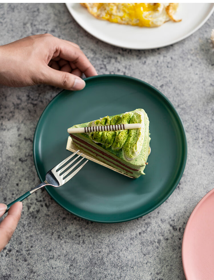 冷菜盘陶瓷圆形盘北欧牛扒碟墨绿色蛋糕意面盘披萨盘高边大圆盘冷菜摆
