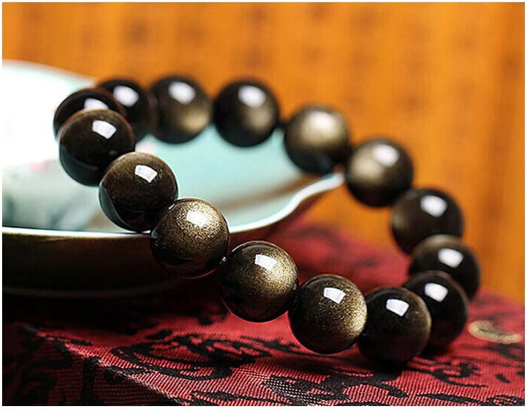 双金眼金曜石手链黑曜石手链男女情侣款天然本命年 16mm