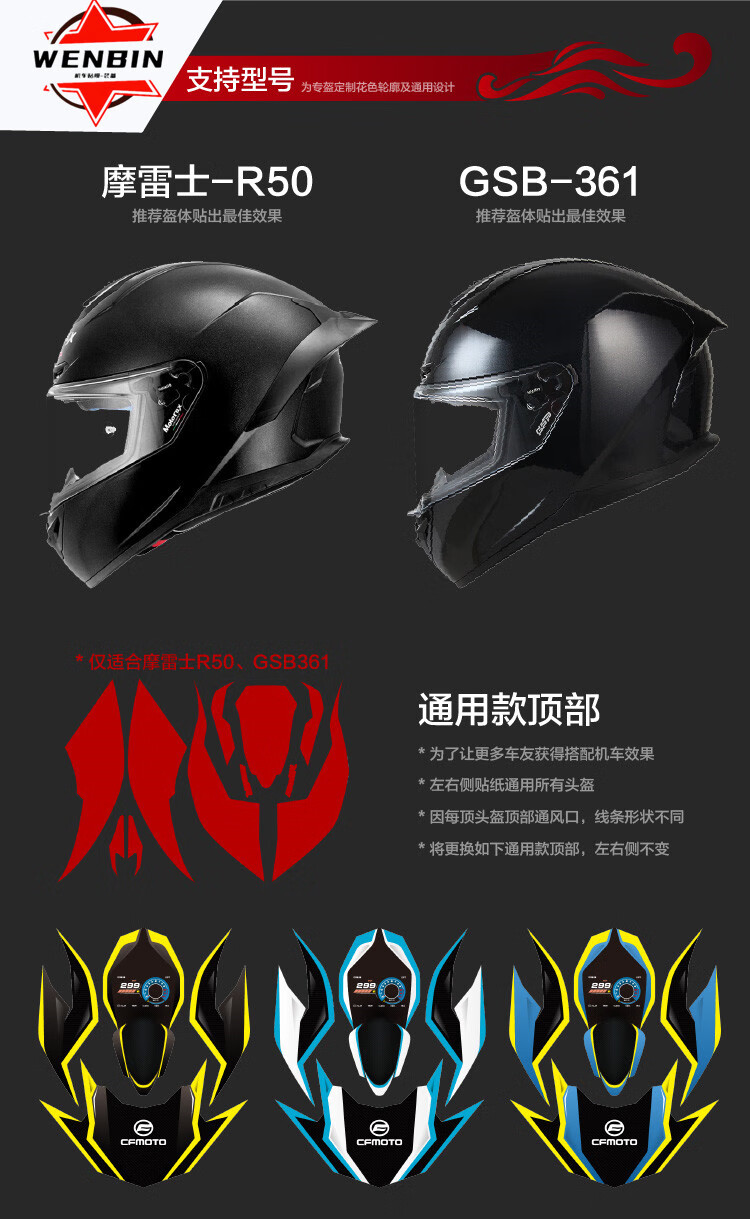 适用原厂摩雷士r50摩托车头盔贴纸防水个性改装春风250sr车型联名贴花