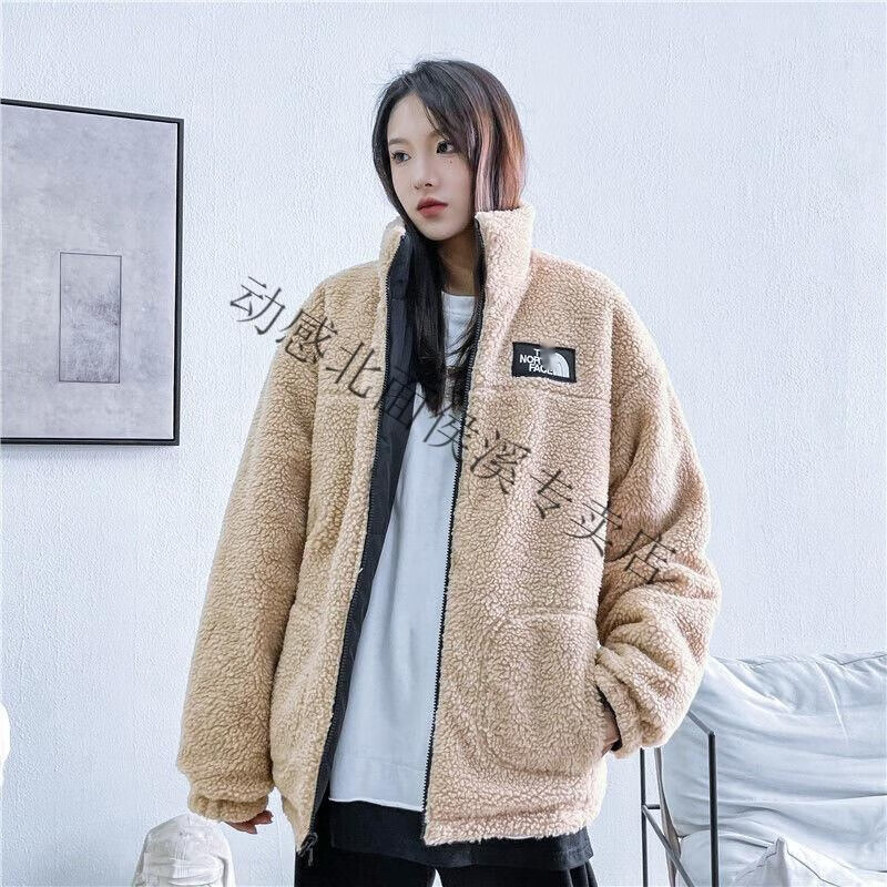 动感北面羊羔绒情侣保暖双面穿宽松型立领外套潮牌学生青年男装 s(80