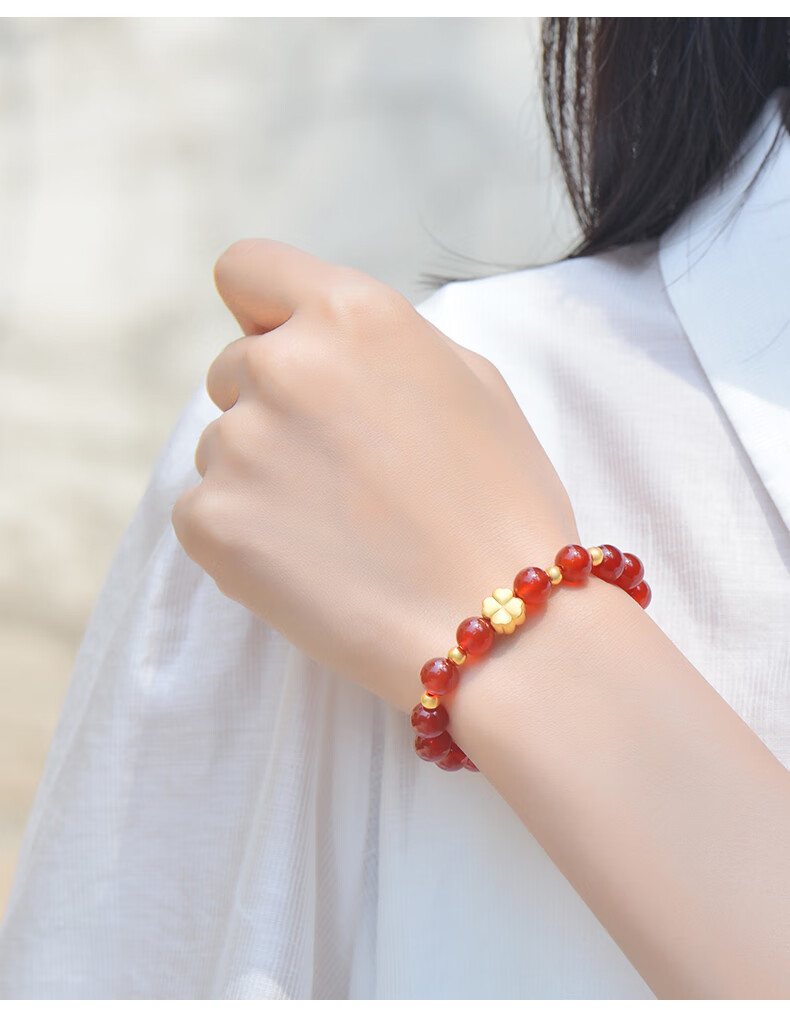 ck施华洛世奇锆黄四叶草手链女生足转运珠串珠纯手镯首饰3d硬七夕情人