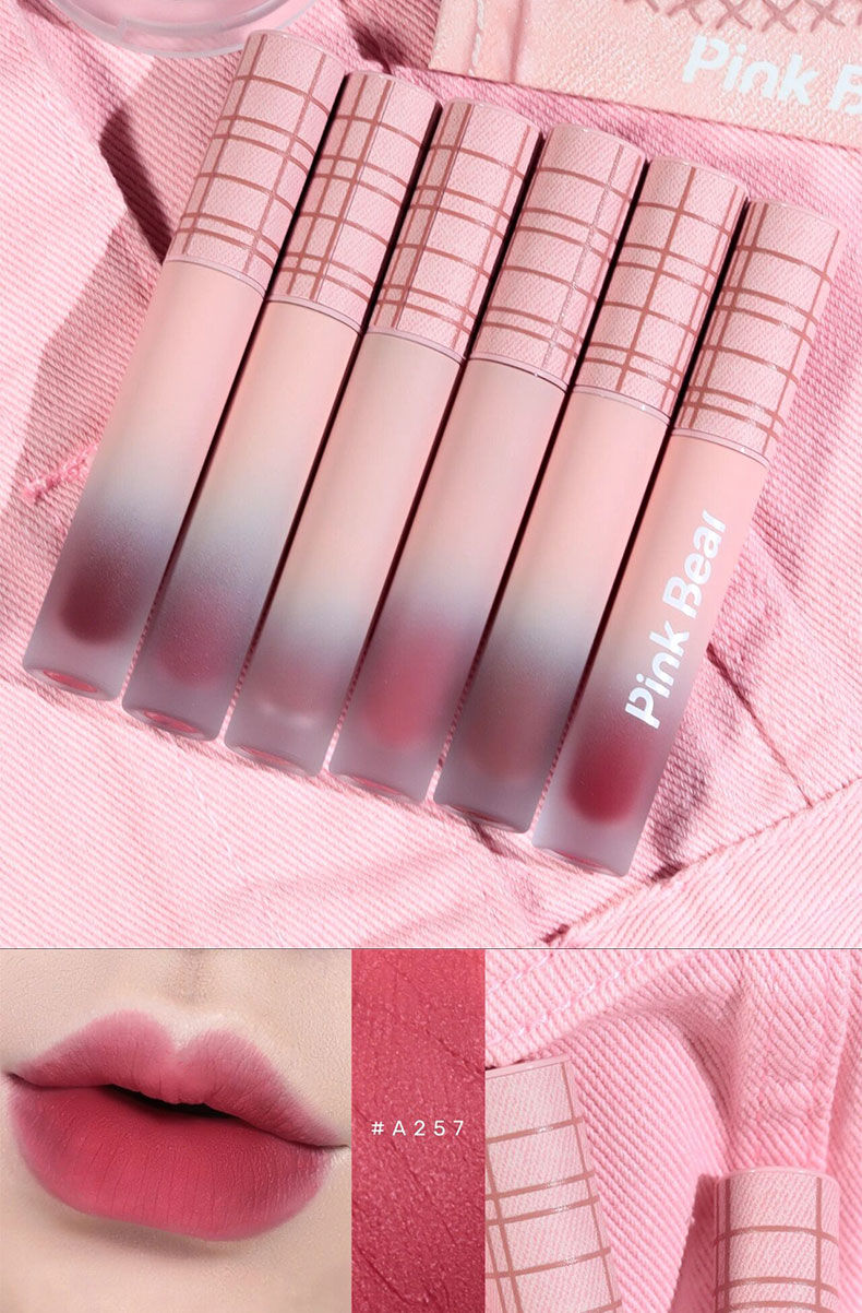 {京品优选}pinkbear皮可熊粉色牛仔唇泥唇釉口红哑光a411海绵宝宝联名