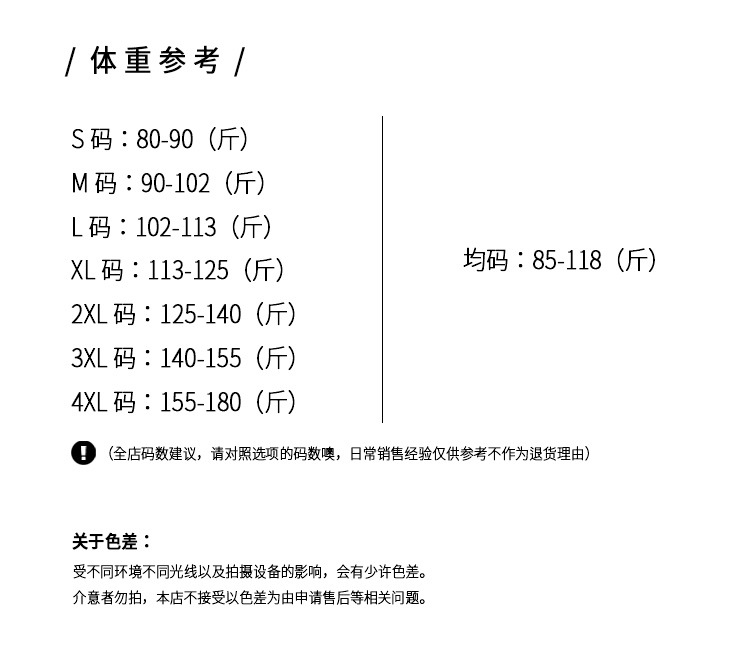 连衣裙体重尺码对照表图片