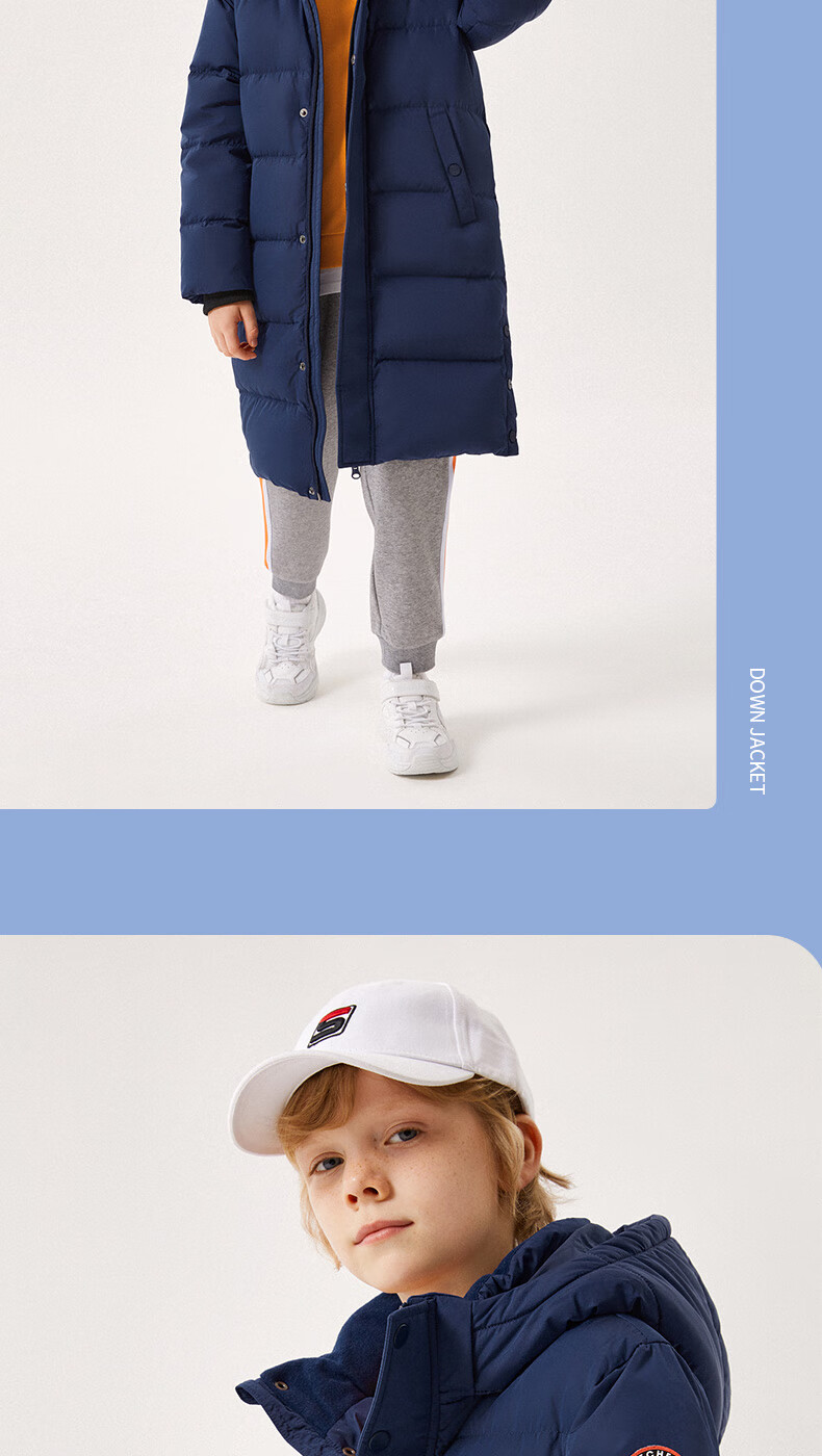 skechers斯凯奇儿童长款羽绒服冬季保暖防寒男大童外套2022新款梭织