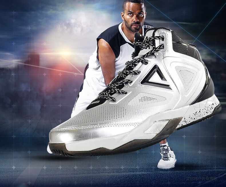 匹克peak篮球鞋帕克三代明星系列耐磨专业篮球战靴e54323a 银色/黑色