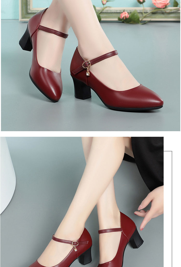 秋冬季穿的冰皮鞋中跟工作跳舞配旗袍一字扣带中年妈妈单鞋女鞋软底