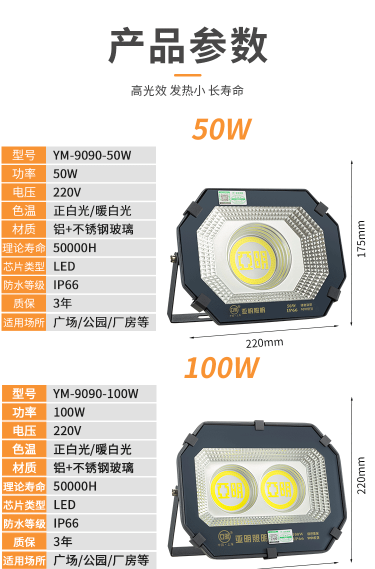 上海亚明led投光灯户外防水超亮厂房照明灯600瓦广告牌球场泛光灯 ym