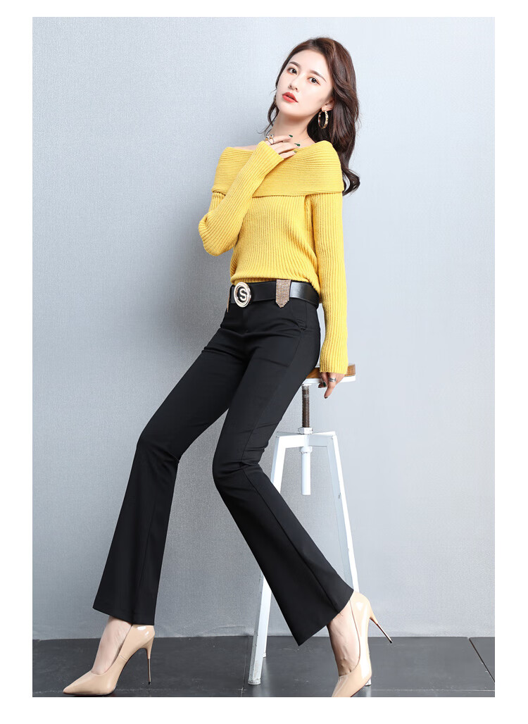 高品质女裤高腰黑色加绒微喇叭裤女2019冬款韩版坠感显瘦长裤子喇叭裤