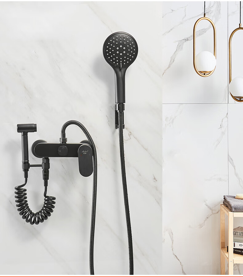 淋浴器混水阀浴缸水龙头浴室洗澡间多功能花洒喷枪龙头黑色带喷枪套装