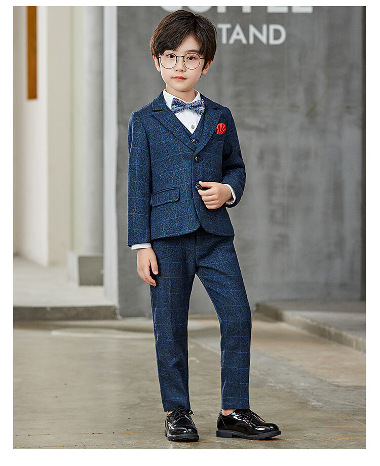 简霏儿童西装套装冬季男童礼服小学生主持人服装中大童钢琴表演服秋冬