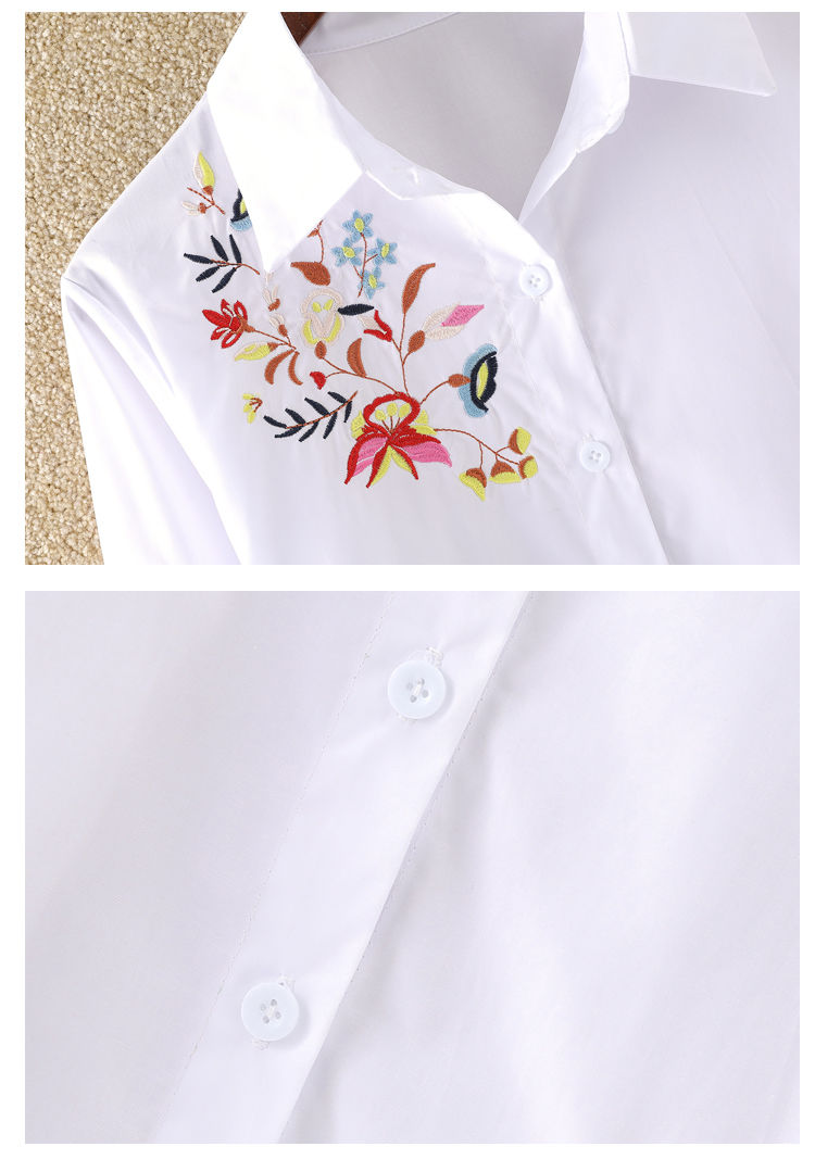女装新款新款95棉绣花刺绣衬衫女长袖打底衫加肥加女装200斤白色衬衣