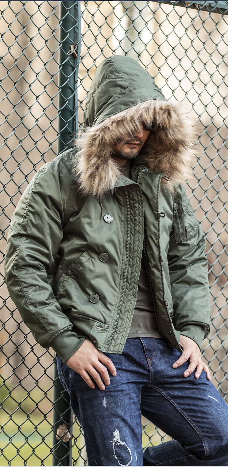 昂垦战术n2b防寒服连帽保暖战术棉服男御寒大衣冬季加厚外套 黑色 xl