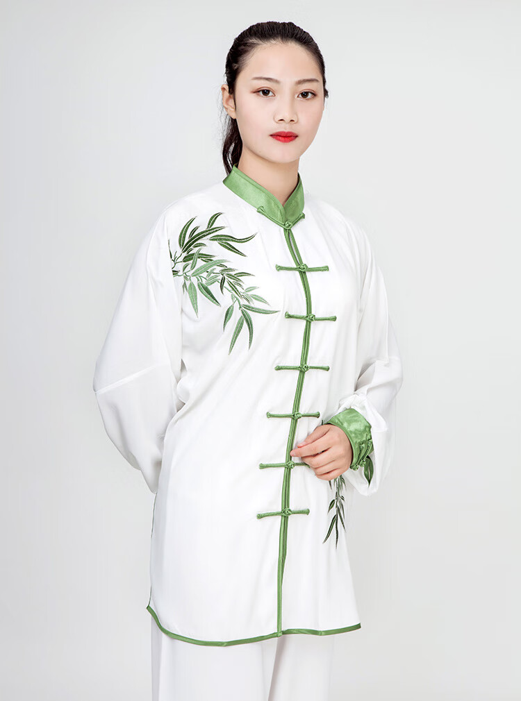 支持国货李·宁太极服女春夏竹叶青花瓷刺绣练功武术表演比赛太极拳