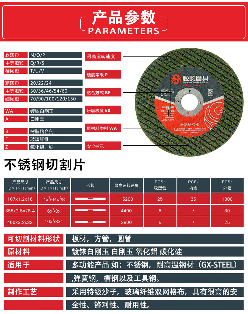 角磨机切割片金属不锈钢350mm砂轮片磨光片手磨机打磨100 绿片350*2.