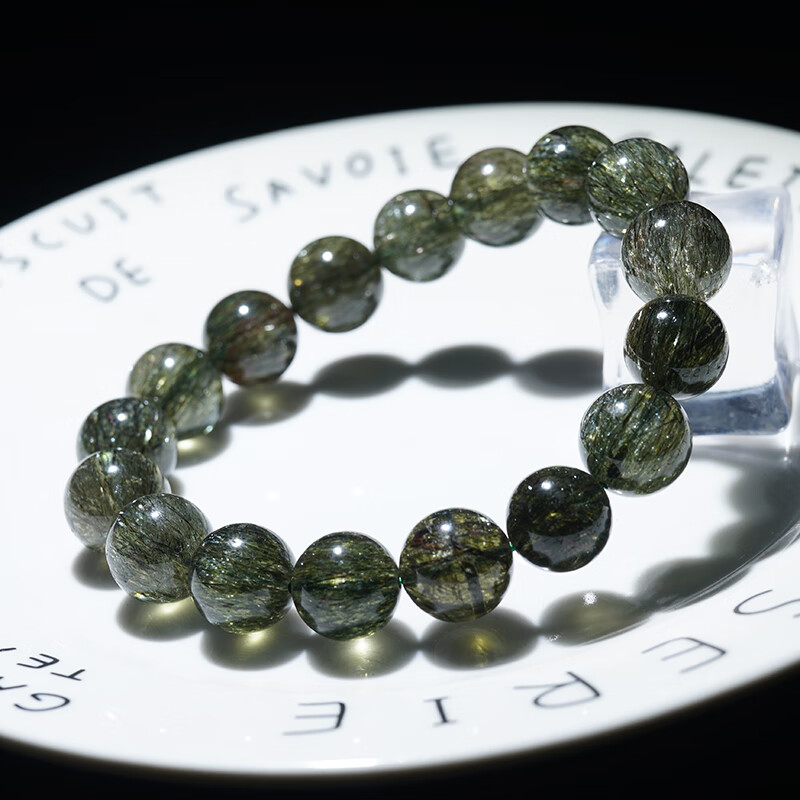 秋痕 天然水晶手链电气绿发晶绿超七碧玺发晶手串三轮骨干情侣饰品