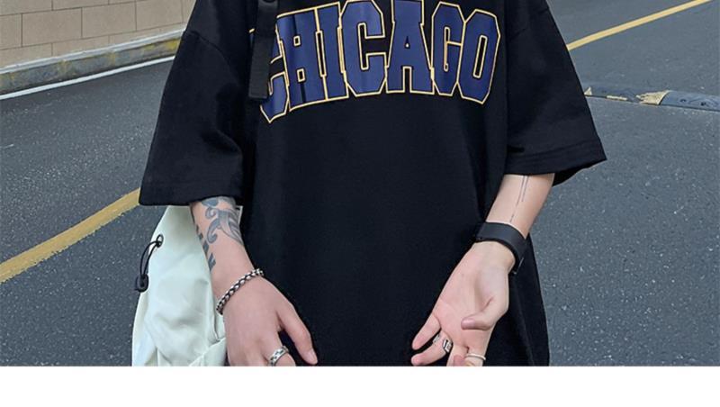 t恤男小众别致欧美潮牌ins潮流纯棉中袖衣服夏季美式街头宽松 chicago