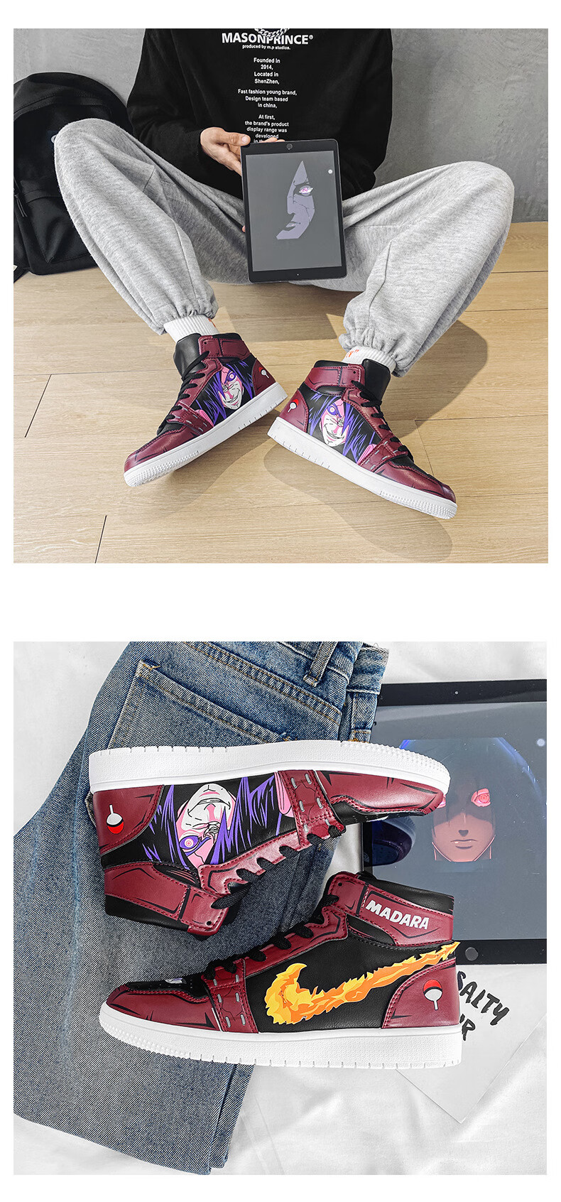 耐克nike动漫联名火影忍者aj宇智波斑仙人模式青少年学生空军一号高帮