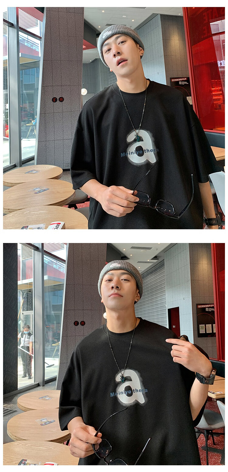 clawmoney短袖恤男夏季港风宽松字母体恤潮牌潮流百搭学院风上衣白色m