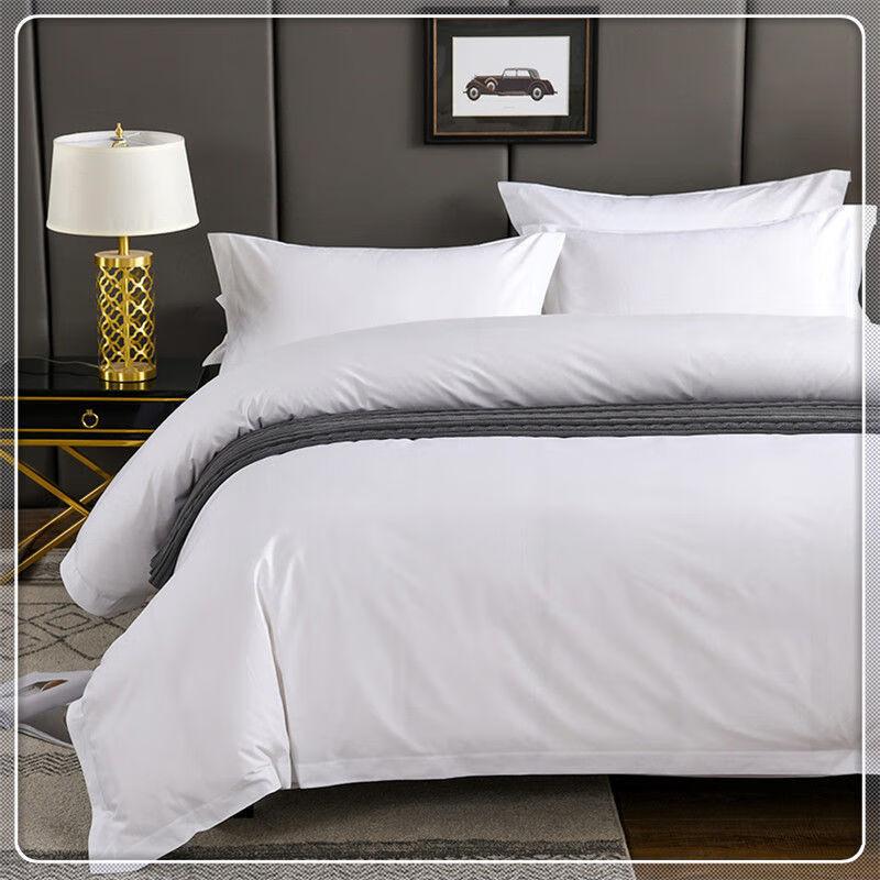 宾馆酒店床上用品酒店床品四件套民宿白床单被套枕套缎条 酒店 1.
