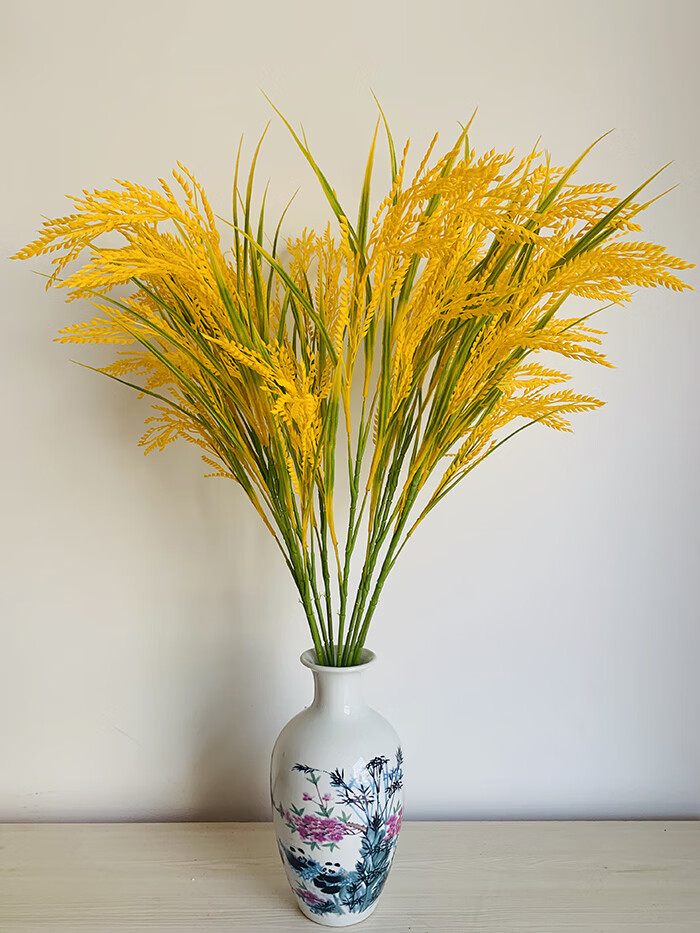 仿真稻谷稻子假麦穗谷子塑料水稻稻穗室内摆设装饰绢花模型稻谷黄5叉