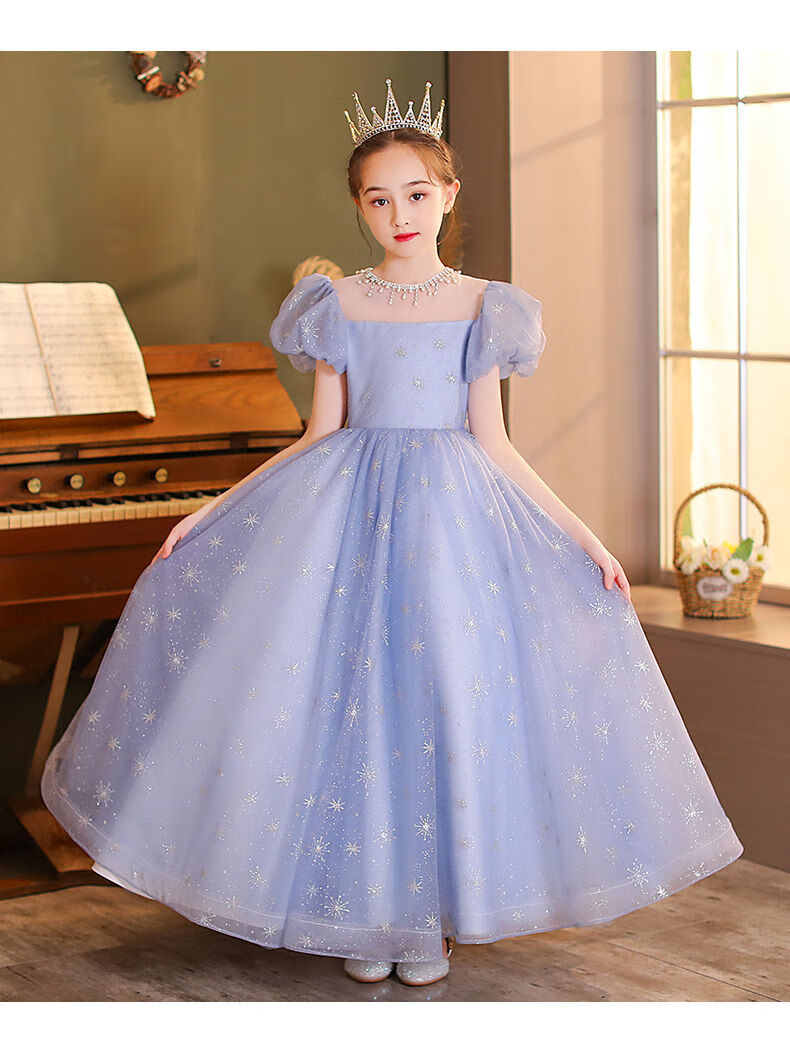 迪士尼童装新品六一儿童节女童主持人晚礼服公主裙2022新款儿童婚纱蓬