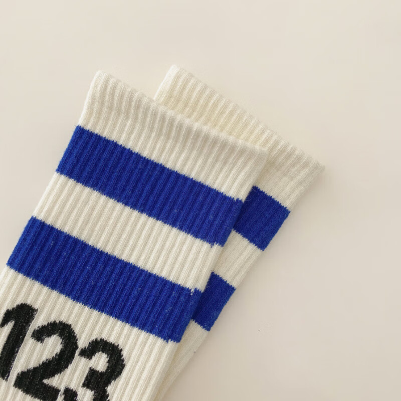 木兰旅 户外袜条纹中筒棉袜欧美潮高街袜运动吸汗防滑袜男女 123蓝色
