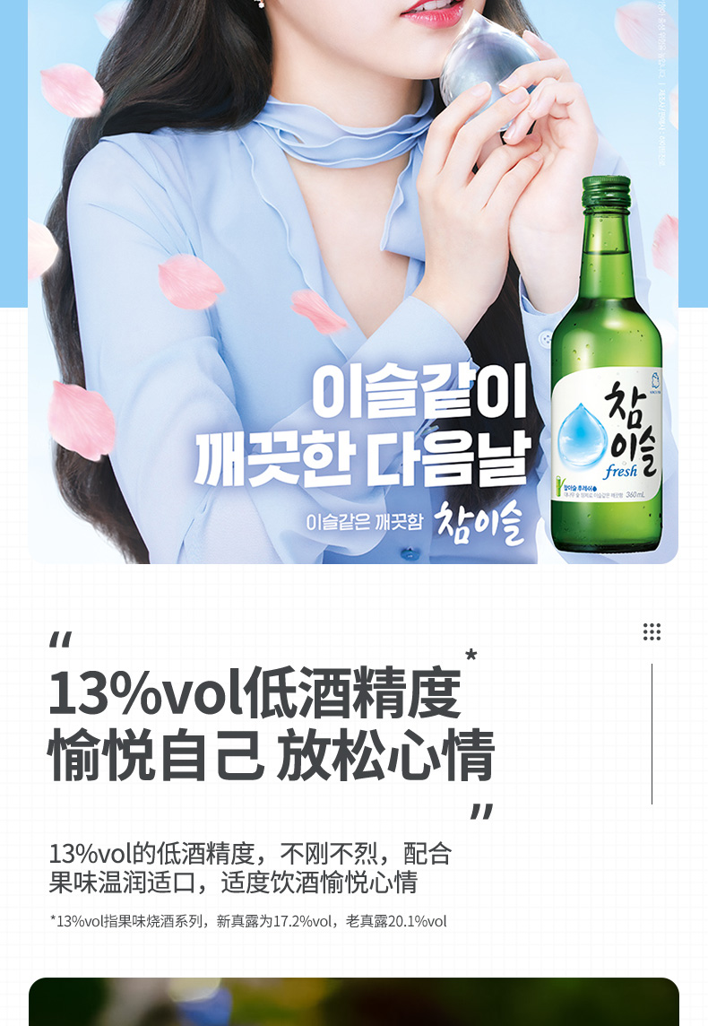 韩国真露烧酒 青葡萄西柚草莓李子果味利口酒竹炭酒非清酒 草莓果味