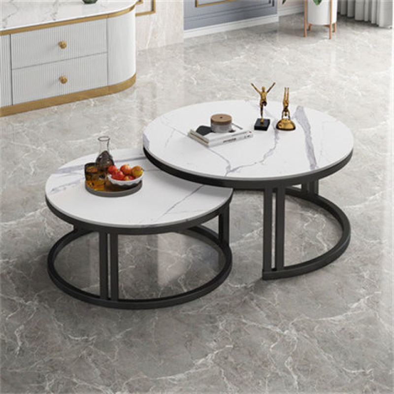 梓椿 圆形岩板茶几组合客厅家用现代简约小户型北欧大理石轻奢茶几 70