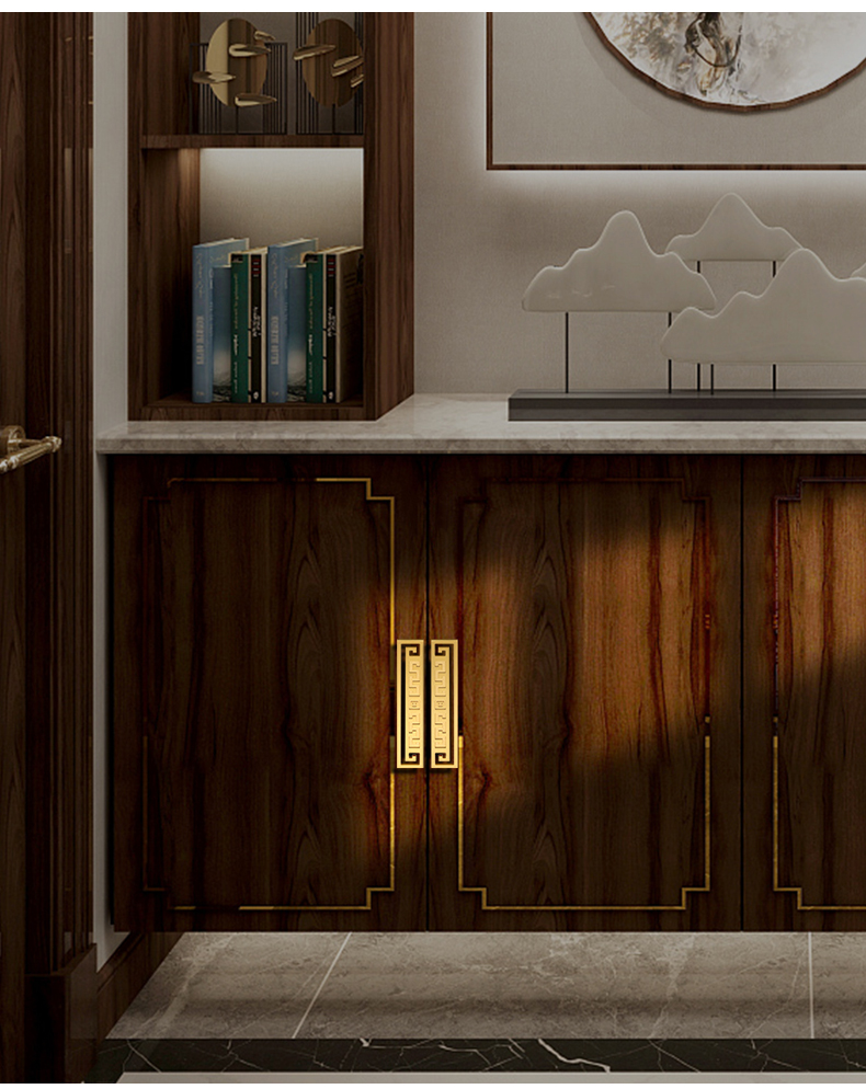 匠师傅中式拉手柜门新中式衣柜纯铜色仿古柜子橱柜全铜五金配件门把手