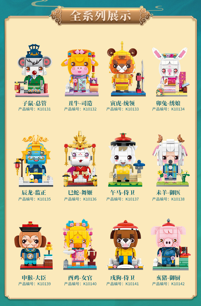 万代(bandai)同款故宫联名宫廷系列十二生肖小动物方头仔人偶国玩创意