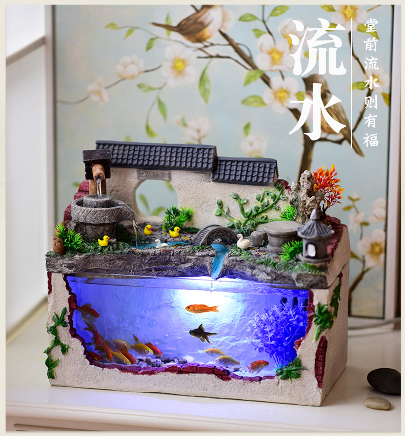 创意中小型客厅玻璃金鱼缸长方形办公室桌面生态家用懒人水族箱 庭院