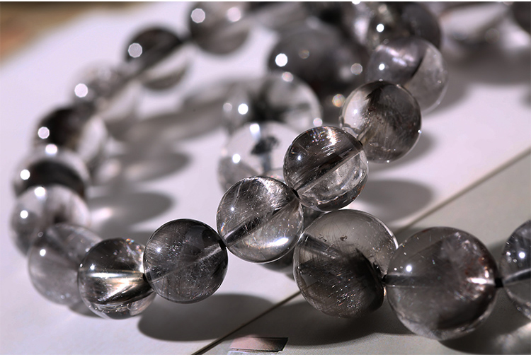 天然黑银钛晶手链男女款黑发晶钛晶猫眼手串辉锑矿黑水晶猫眼石 9mm