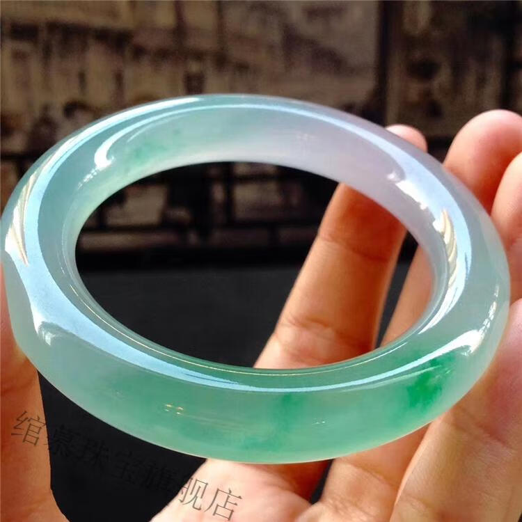 绾慕缅甸冰种飘绿贵妃镯正圈玉圆条玉镯子带证书手镯内径54mm