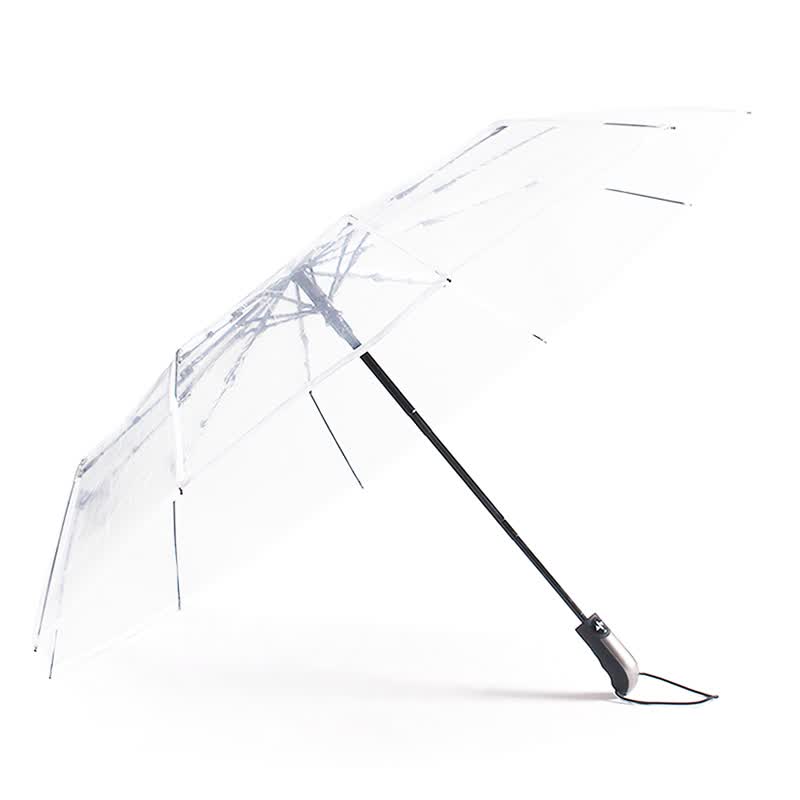 折叠用三折伞色纯色简约大号韩国小清新迷你自动 透明雨伞手动款-黑色