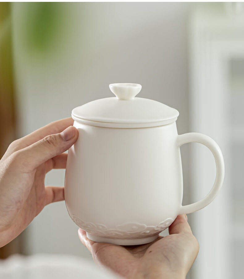 瓷杯子带盖德化白瓷陶瓷个人中式大泡茶杯带盖过滤办公杯带内胆茶水