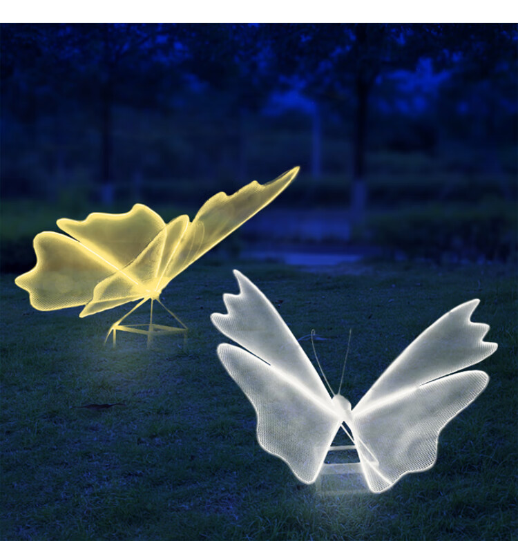 户外大型不锈钢仿真镂空发光蝴蝶雕塑园林景区网红打卡落地摆件 蝴蝶