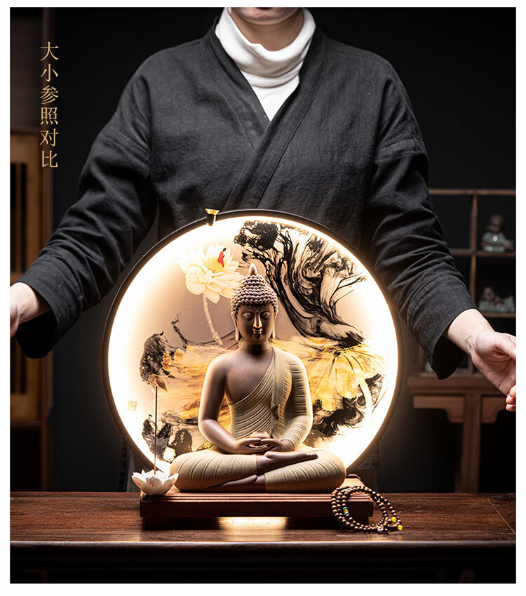 释迦摩尼佛阿弥陀佛药师佛菩提如来佛像陶瓷发光灯圈摆件装饰品 灯圈