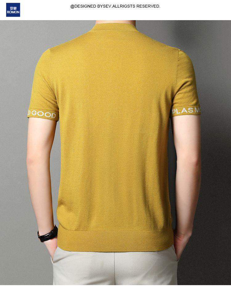 罗蒙重磅精品冰丝无痕羊毛t恤短袖纯针织打底衫男纯色圆领透气轻薄冰